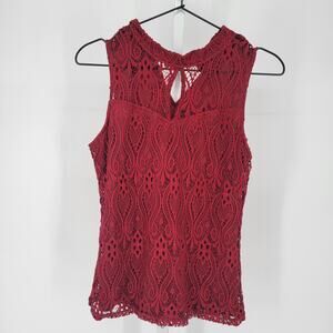 Temt Womens Sz L Sleeveless Blouse Dark Red Crochet Lace Overlay